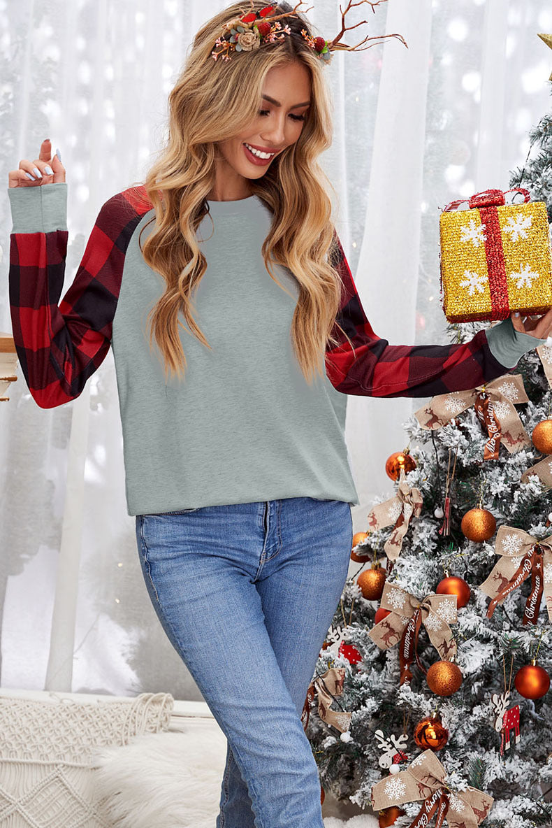 Fashion Women's Loose Plaid Long Sleeve Top