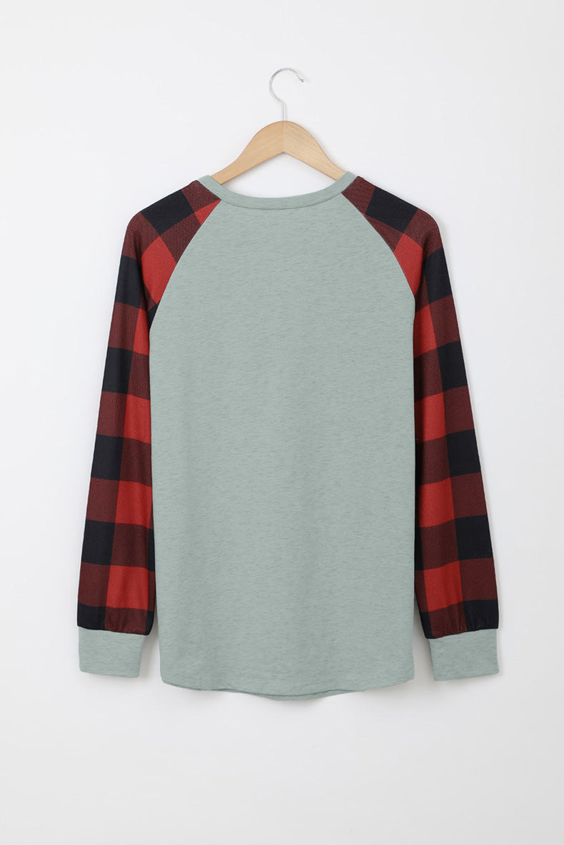 Fashion Women's Loose Plaid Long Sleeve Top