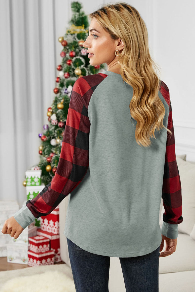 Fashion Women's Loose Plaid Long Sleeve Top